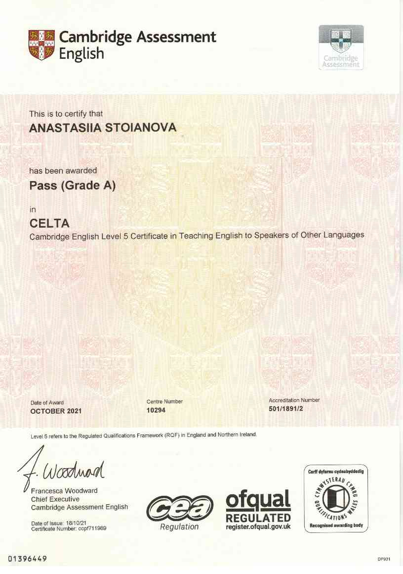 CELTA (Certificate in Teaching English to Speakers of Other Languages)